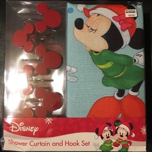 Mickey Mouse Christmas Shower Curtain & Hook Set